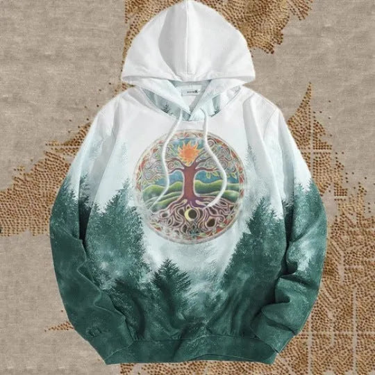 Men's polyester fleecy hoodie, long sleeve pullover with round neck, six print styles, sizes S to 6XL