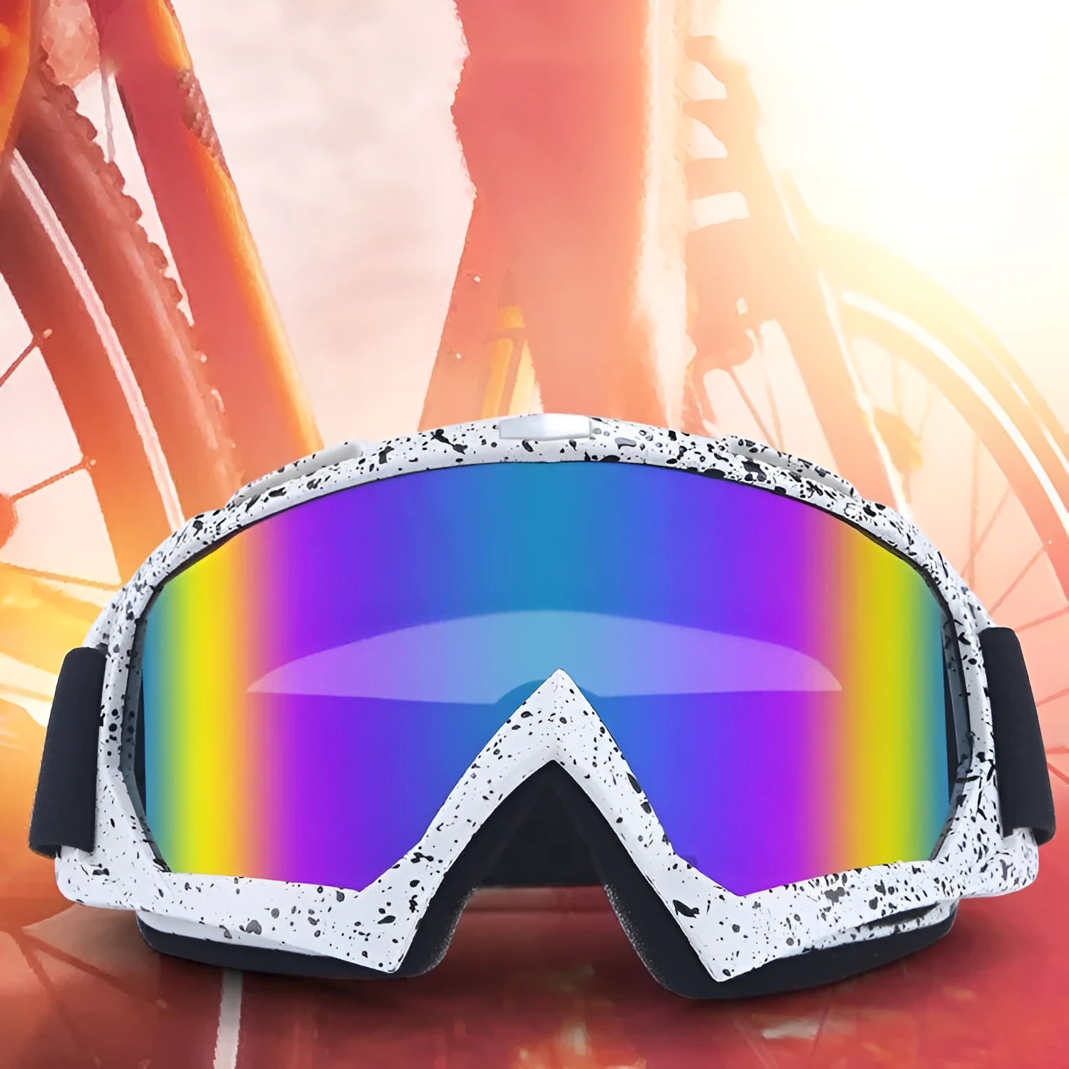 Adult motorcycle cross country goggles with pure TPU full rim frame and windproof design on grey background