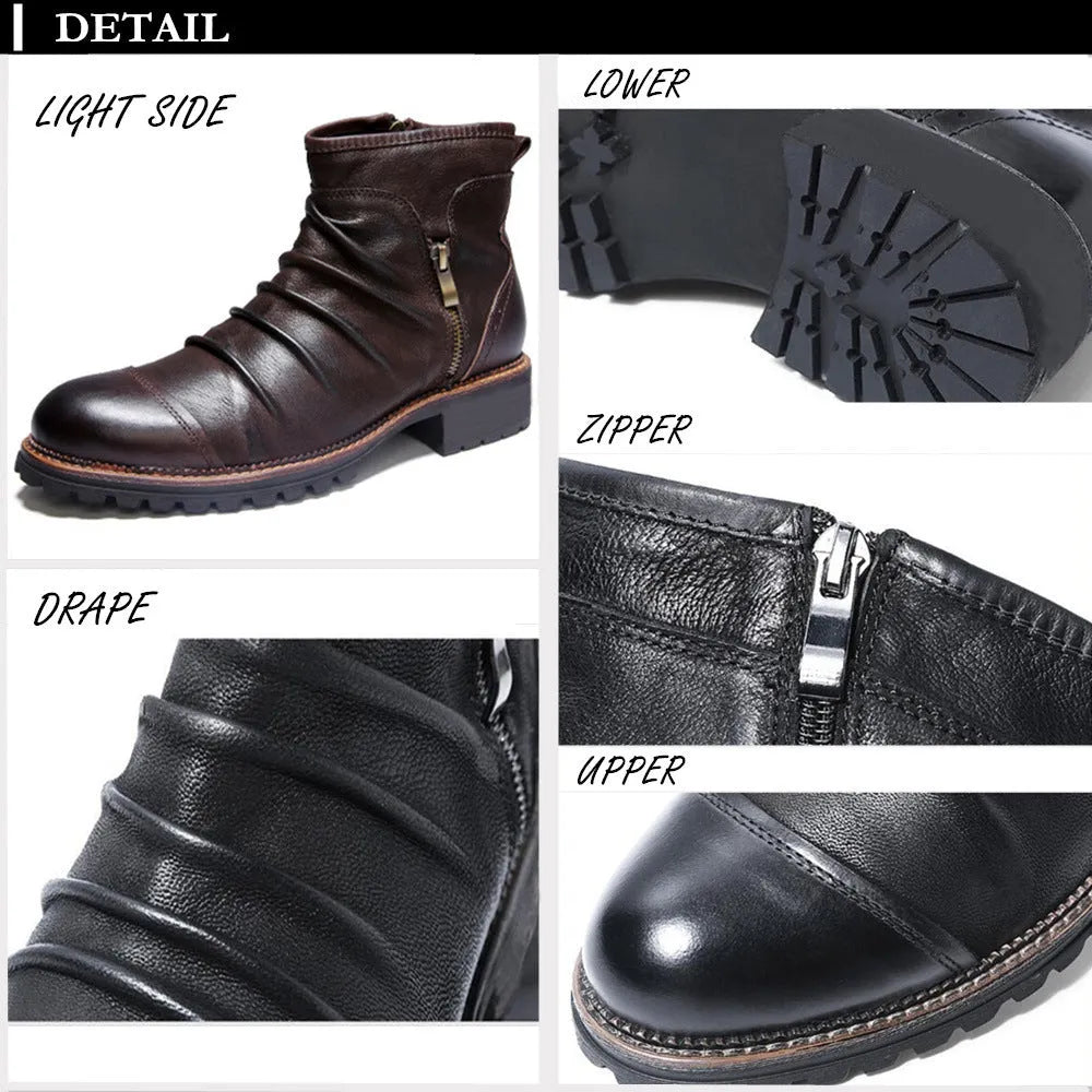 Black side-zip cowboy boot with round toe and a mid-height horseshoe heel on a plain background.