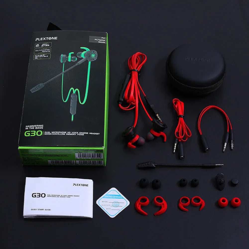 Shuangmai wired in-ear gaming headset for PC in black, green, and red colours