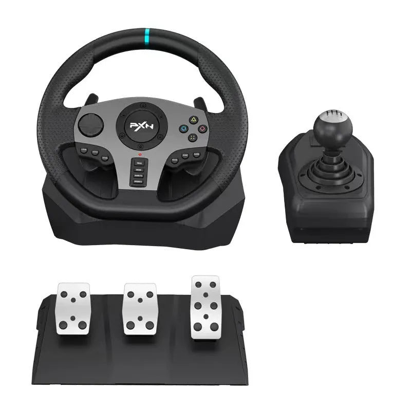 PXNV9 racing game aiming wheel with pedal and gear, USB compatible with PC, PS3, PS4, Xbox One, Switch