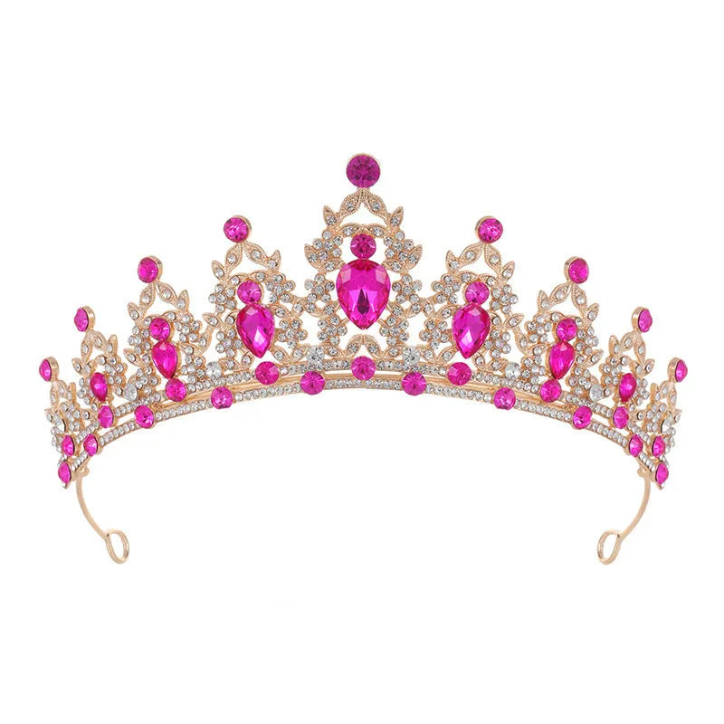 Baroque crown bride headdress hairpiece with diamond treatment in alloy material