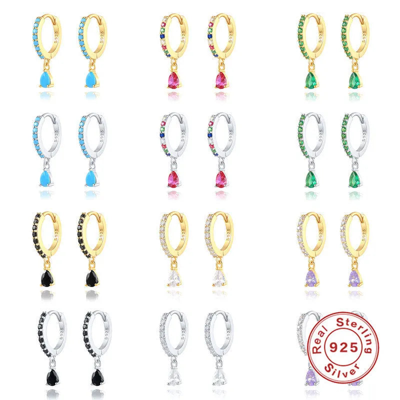 S925 sterling silver water drop earrings with diamond detail in gold or silver plating.