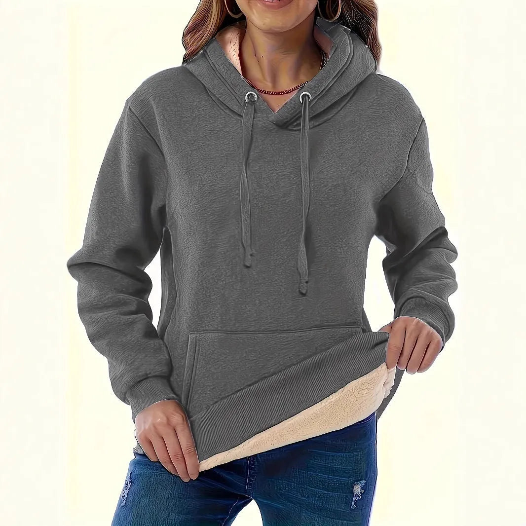 Women's thick hooded sweatshirt with 3D pattern and pockets in polyester fabric