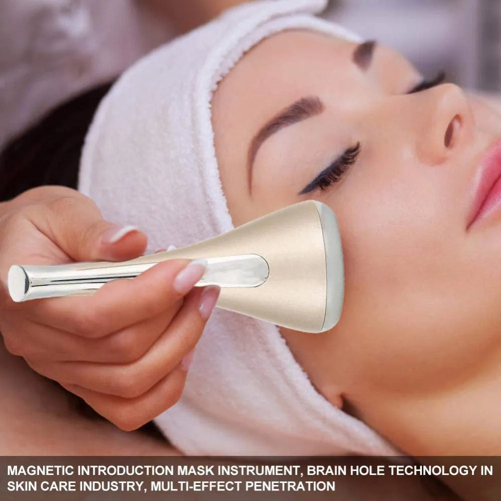 Imate facial massager small dumbbell gyro beauty device in gold, pink, and white