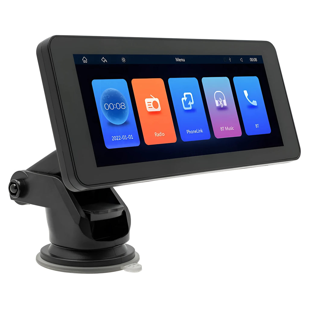 Portable wireless car video player with 6.86-inch screen showing camera display