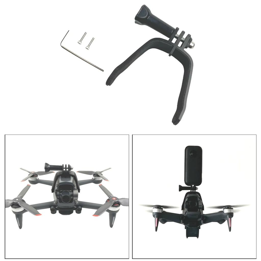 FPV action camera expansion bracket showing 3D-printed hard plastic construction with soft sponge contact surface