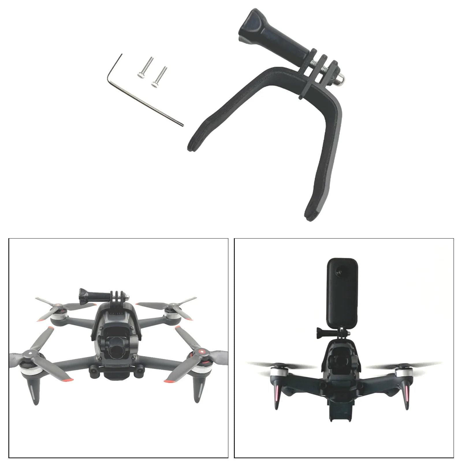 FPV action camera expansion bracket showing 3D-printed hard plastic construction with soft sponge contact surface