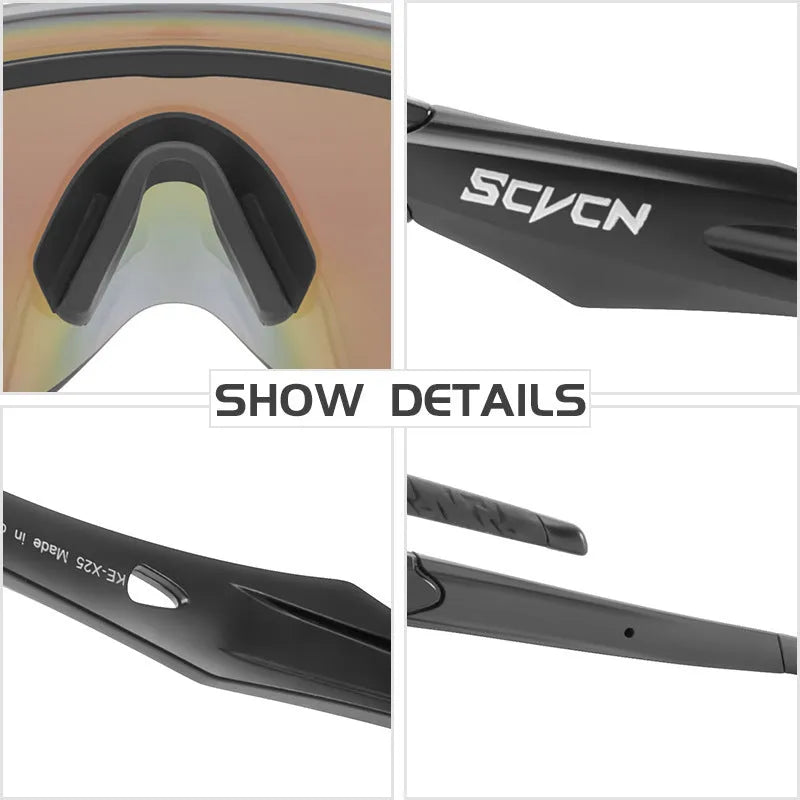 Frameless integrated lens athletic windproof goggles in a sporty colour style.
