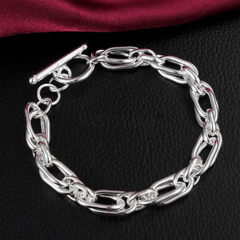 925 silver plated bracelet with copper core, 20cm length, 7mm width, silver colour, unisex design