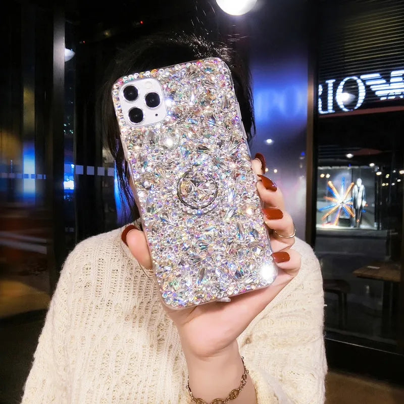 Luxury full diamond acrylic phone case for Samsung Galaxy with colourful finish and bracket