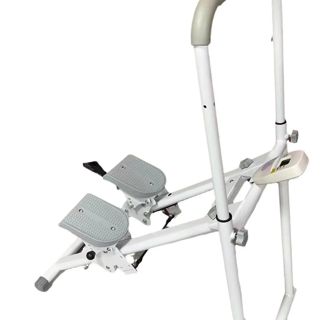 White foldable home treadmill with climbing frame functionality in folded position