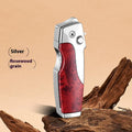 Zinc alloy metal folding lighter with jet flame and knife blade in black brown wood finish