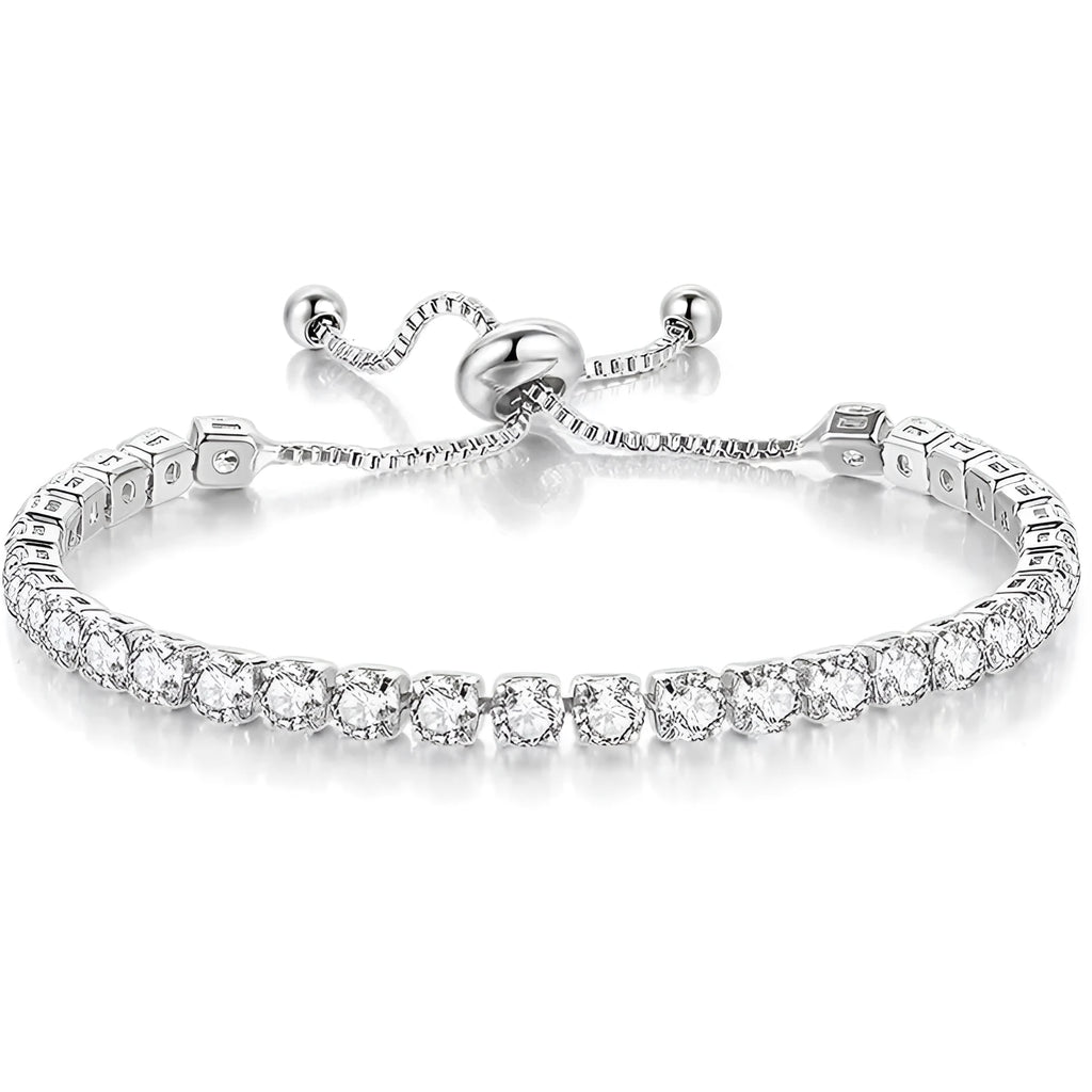 Women's geometric pull bracelet with electroplated metal finish in silver colour