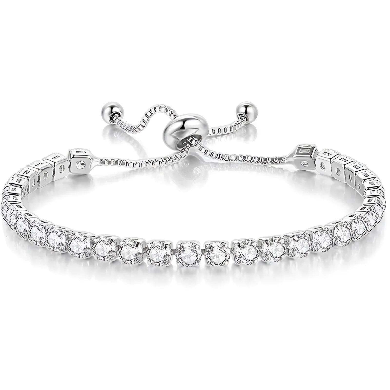 Women's geometric pull bracelet with electroplated metal finish in silver colour