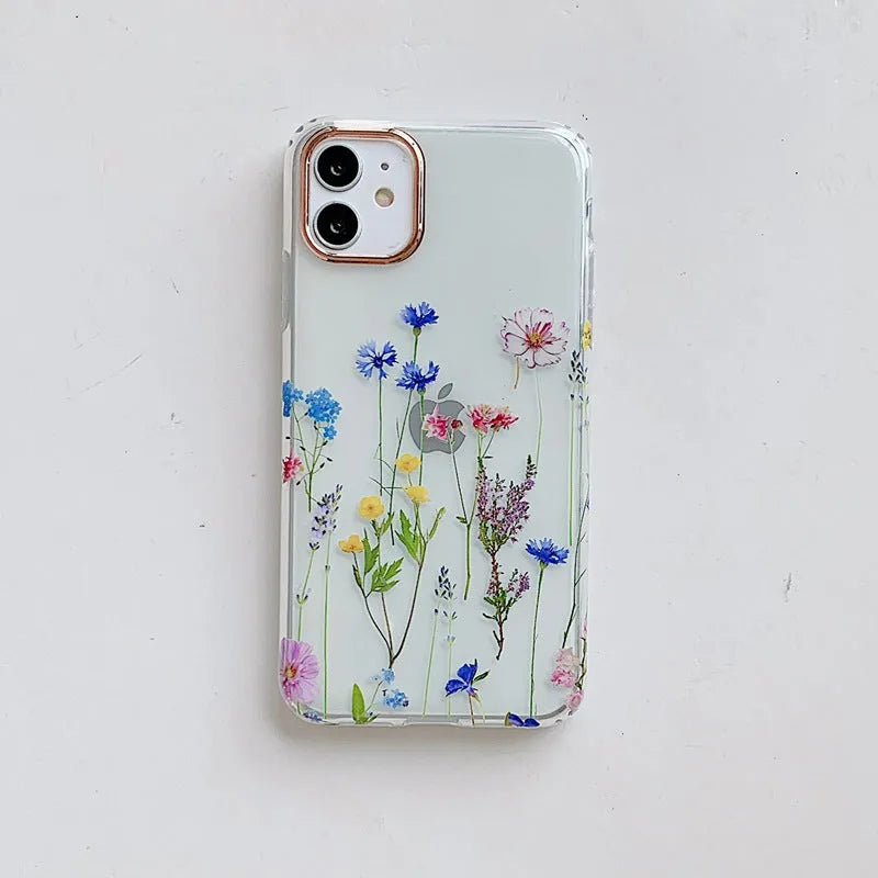 TPU fresh flowers phone case for iPhone with fall protection in pink flower colour