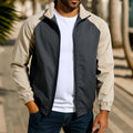 Men's casual stand collar jacket with raglan sleeves in red, khaki, or green colour options