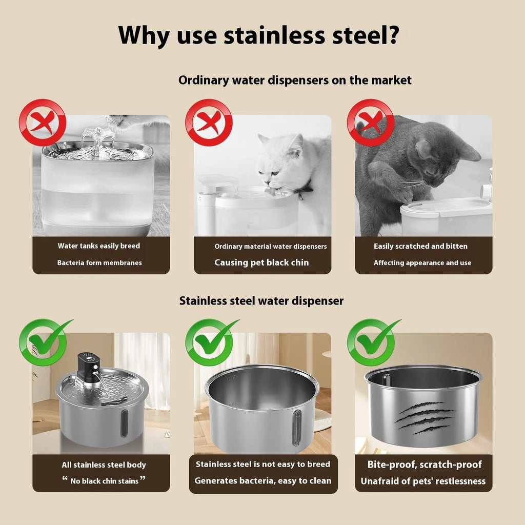 Stainless steel heated water fountain for pets with constant temperature base