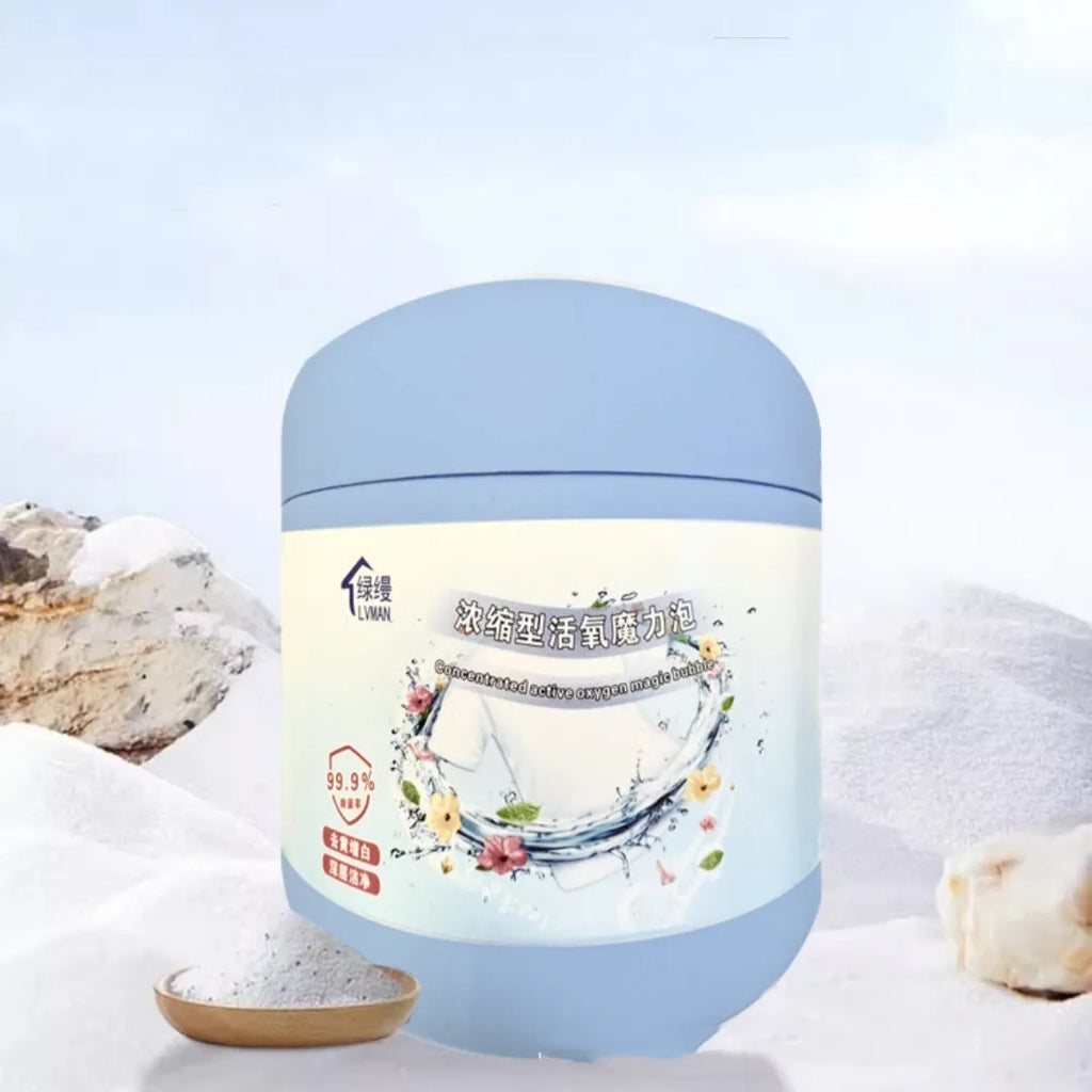 Bottle of enhanced active oxygen bleaching powder for laundry stain removal, 400g.