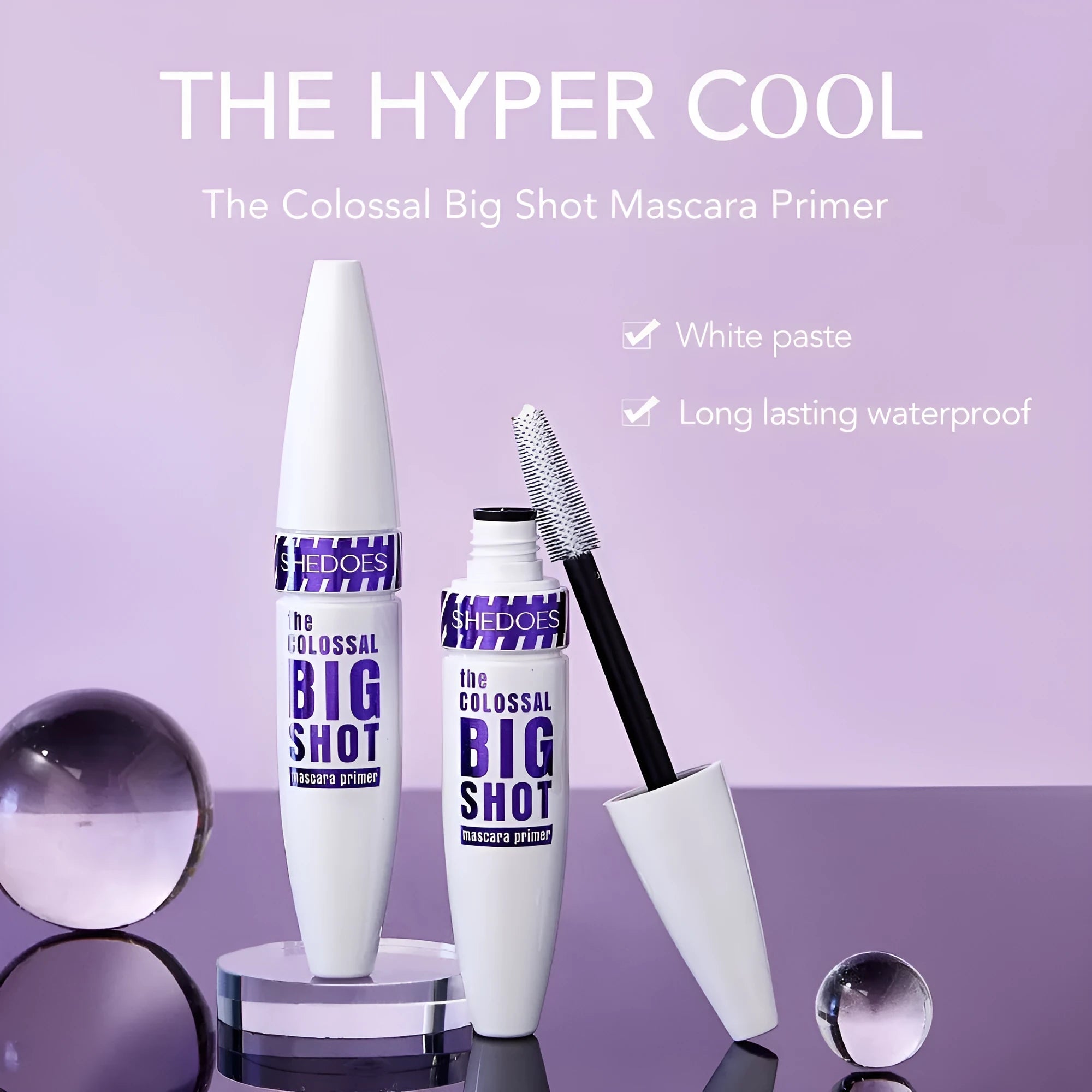 White waterproof mascara in 10ml bottle for thick, sweat-proof, quick-drying lash application