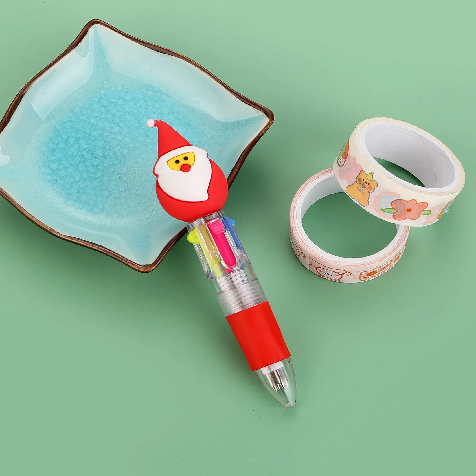 11cm Christmas four-colour ballpoint pen with press button and festive designs
