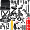 Black GoPro accessories set with chest strap mount and tripod mount for Hero 4 3 2 cameras