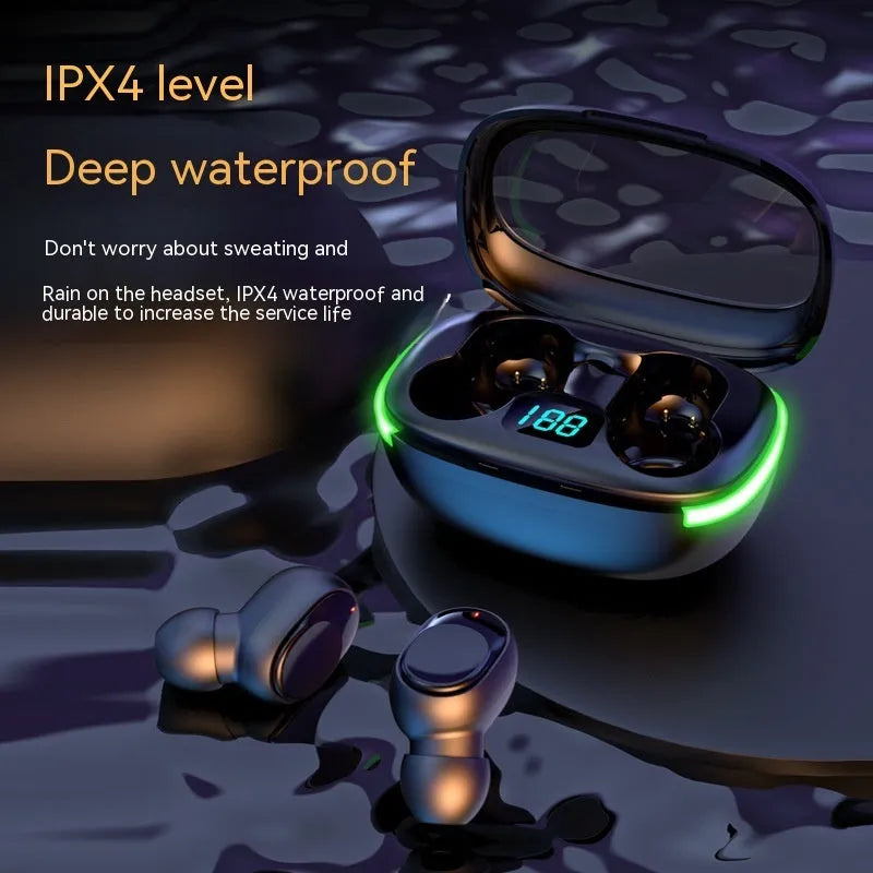 Black Y80 wireless Bluetooth in-ear earphones with charging display