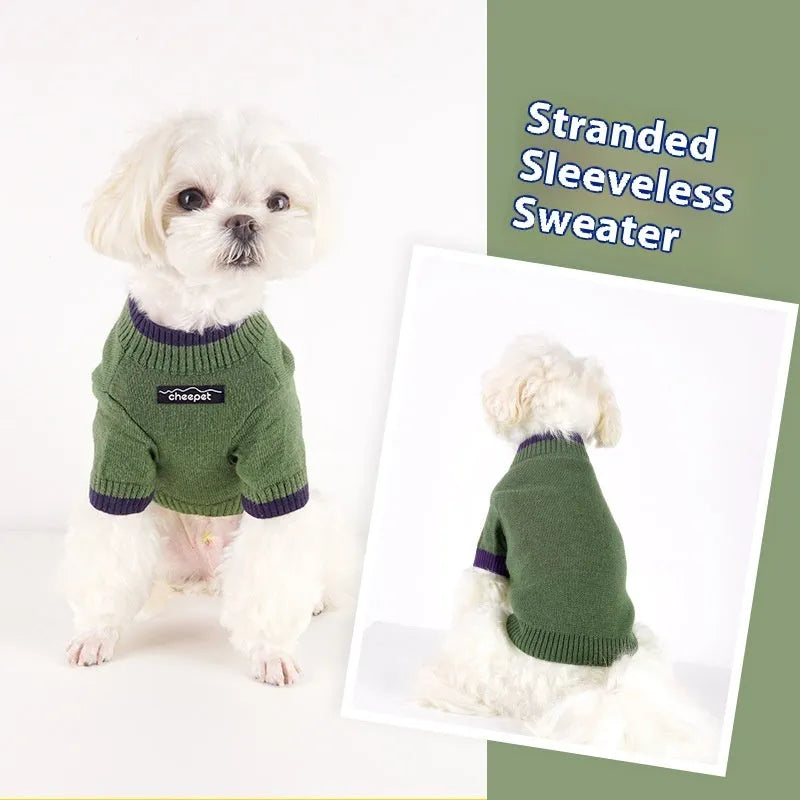 British-style wool pet sweater with two-leg design and contrast colour trim for dogs and cats