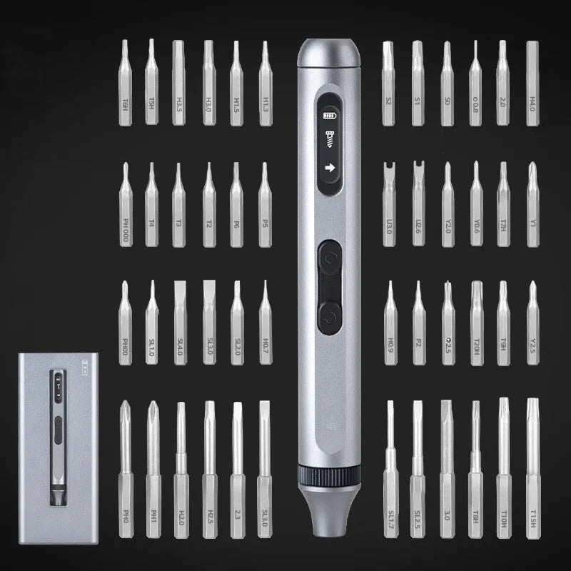 Compact aluminium alloy electric screwdriver showing its 134.5mm length and ergonomic handle design.