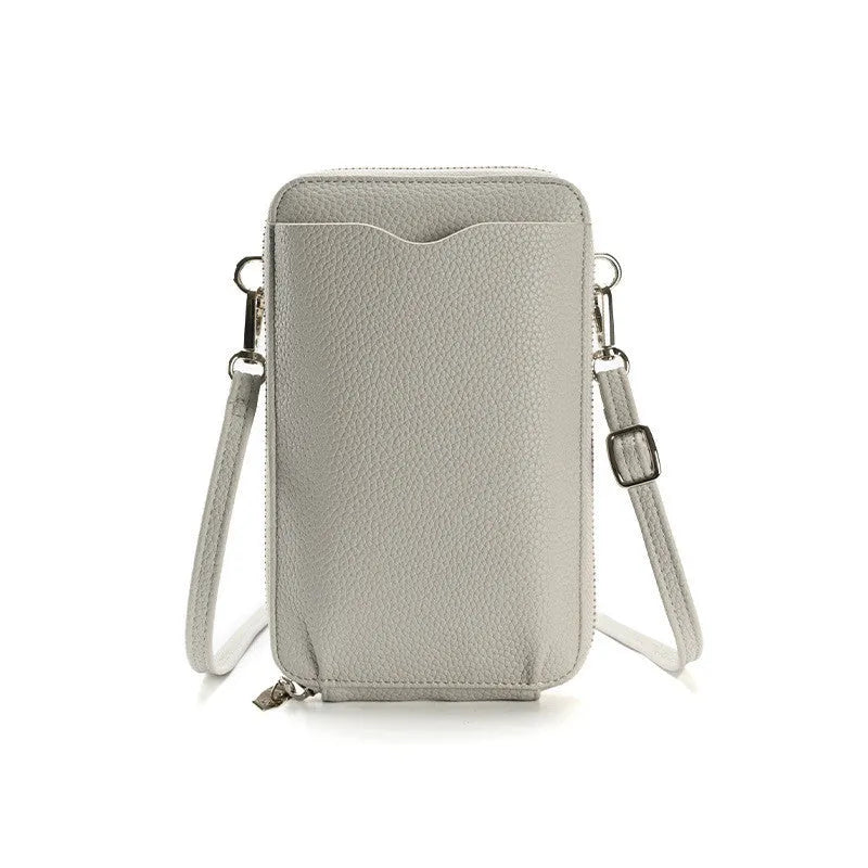 Lychee pattern crossbody mobile phone bag for women, compact size 19x11.5x4cm, PU leather, 6 colours