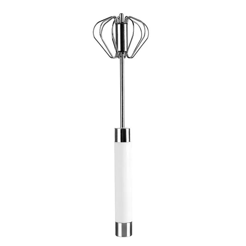 Semi-automatic stainless steel egg beater whisk with hand pressure rotating mechanism in silvery colour