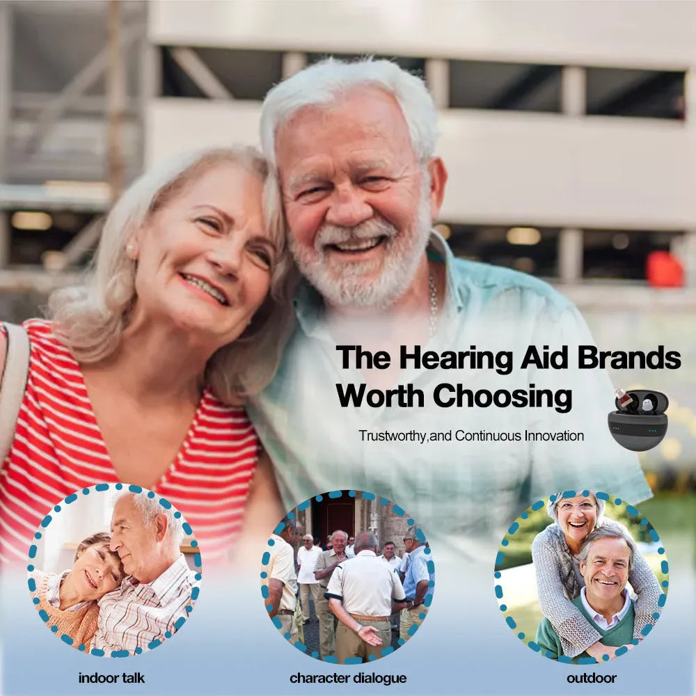 C700 digital in-ear hearing aid device with charging box and ear plugs for moderate to severe hearing loss