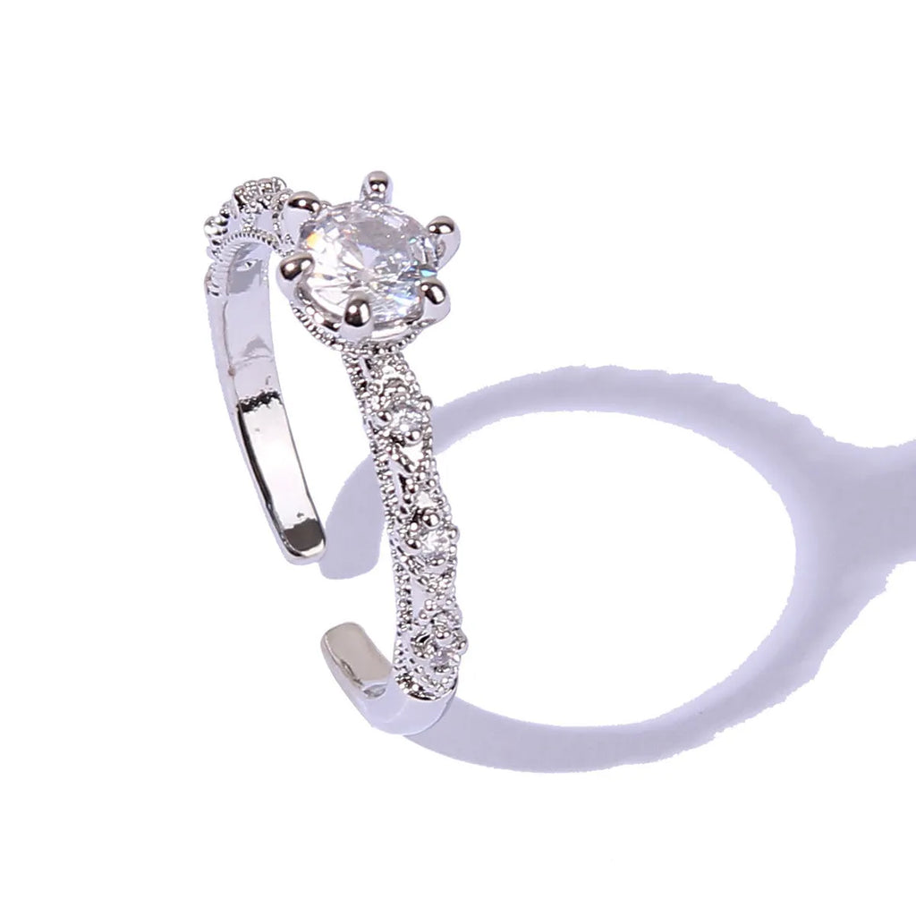 Adjustable open ring for women in white K with diamond treatment process and copper band