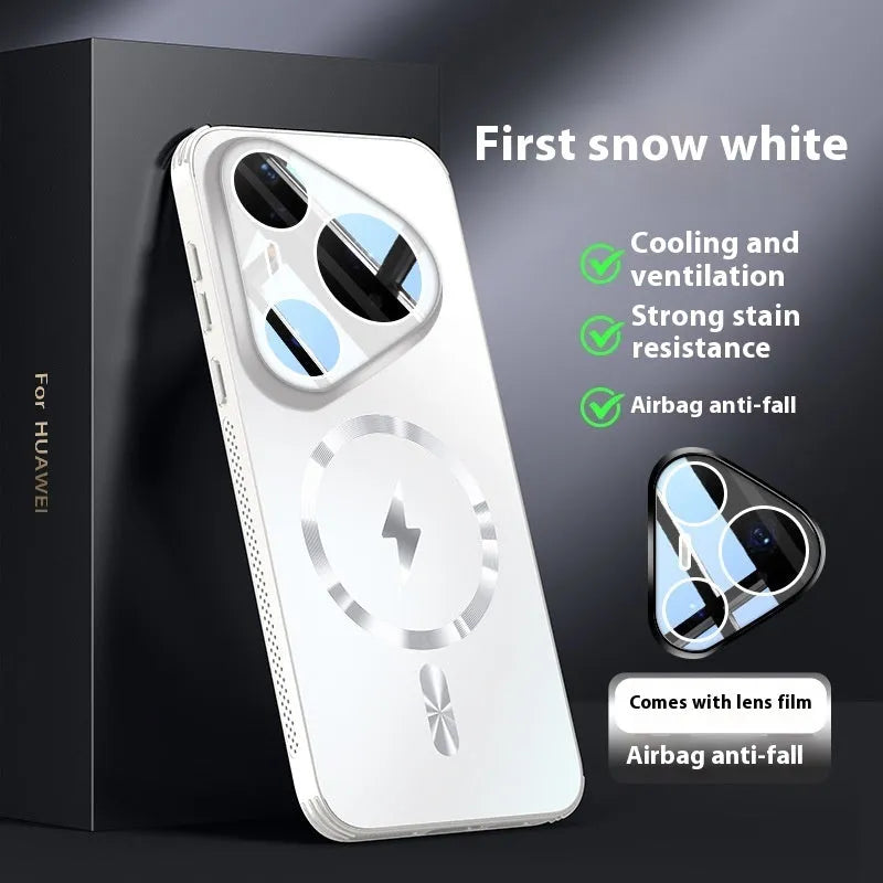 Simple solid colour magnetic belt lens protector phone case for Huawei Pura smartphones with frosted texture