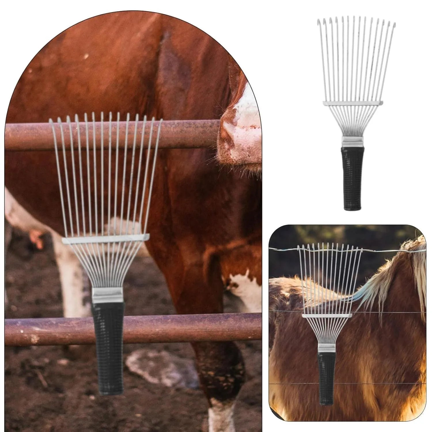 Stainless steel dematting brush rake comb for animal grooming with curved teeth