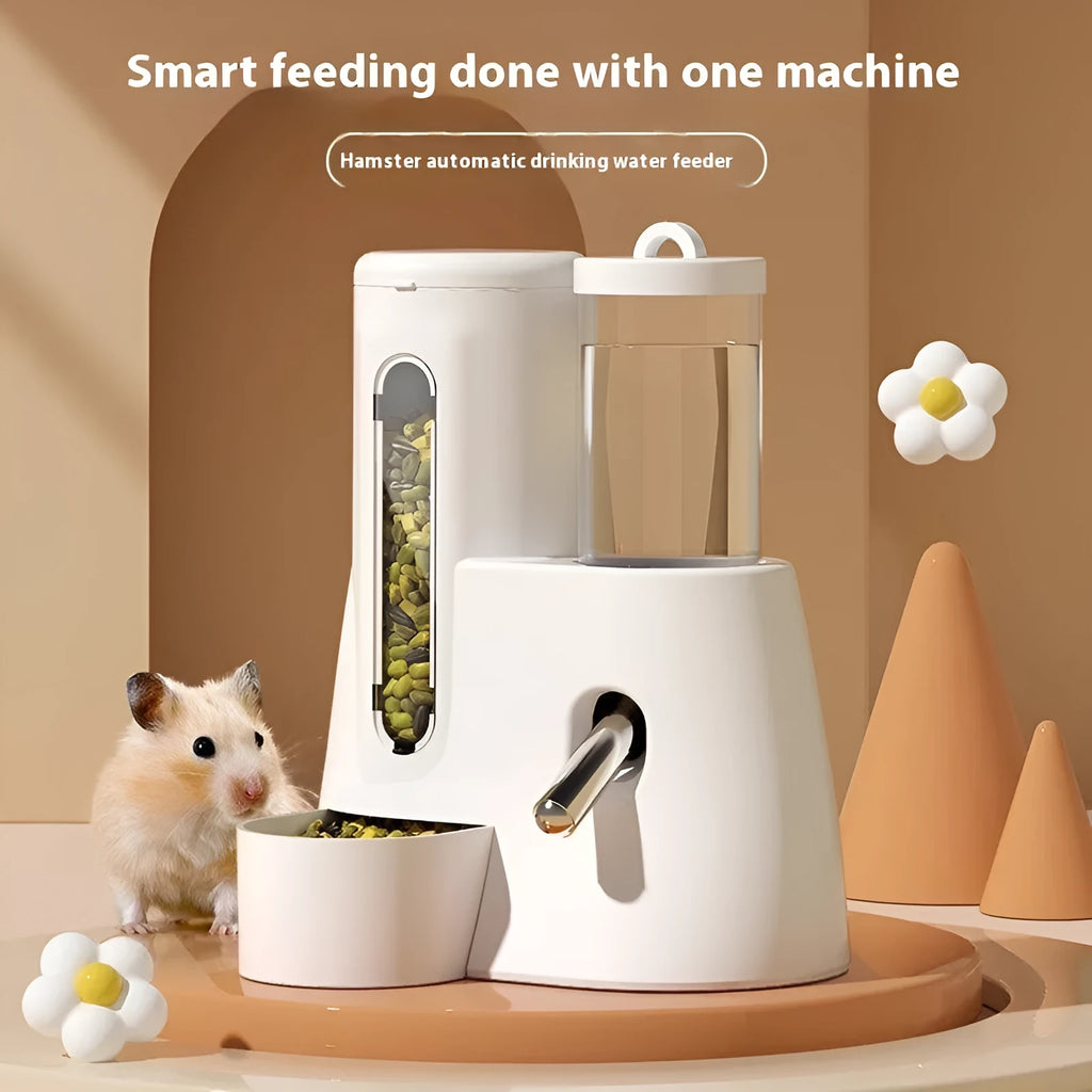 Hamster automatic drinking water feeder and food basin in blue colour on white background
