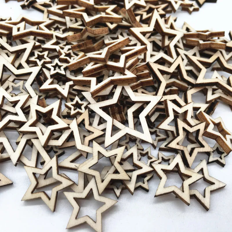 MDF five-pointed star hollow pendants in 10mm 20mm and 30mm sizes for home decoration