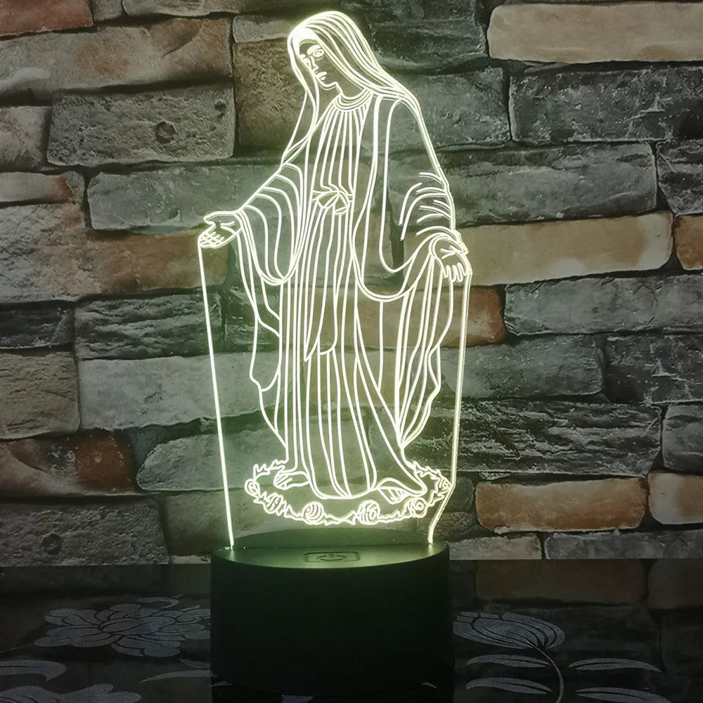 3D LED night light with laser-engraved acrylic panel showing dual ring pattern, ABS base with touch controls