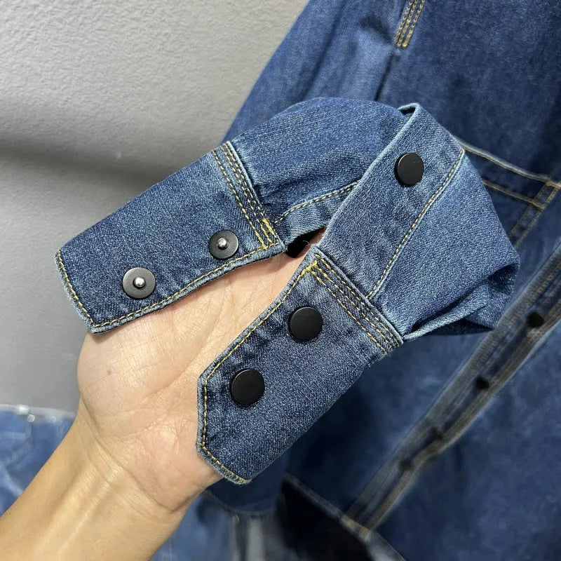 Layered retro top casual fashion long sleeve polyester denim fabric name picture colour S-2XL