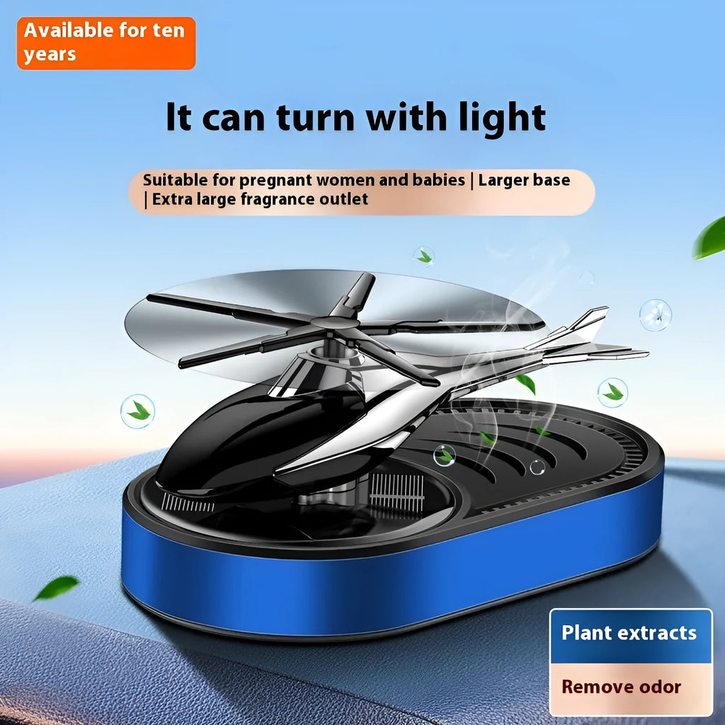 Solar car aromatherapy plastic ornament with fragrant tablet in black for dashboard use