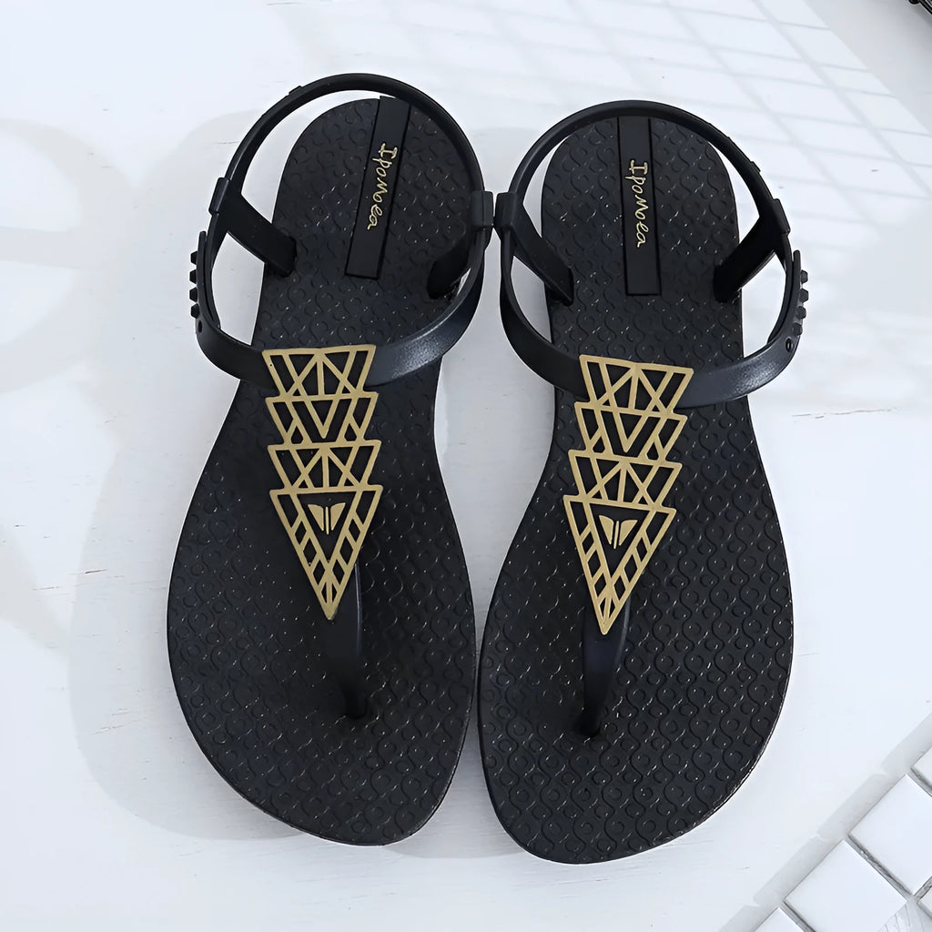Bohemia flat sandals in black or brown with soft bottom, folk style, sizes 36-39 EU