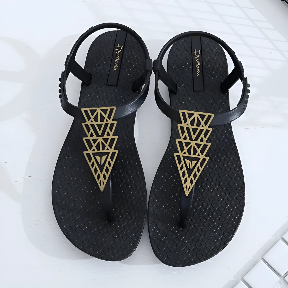 Bohemia flat sandals in black or brown with soft bottom, folk style, sizes 36-39 EU