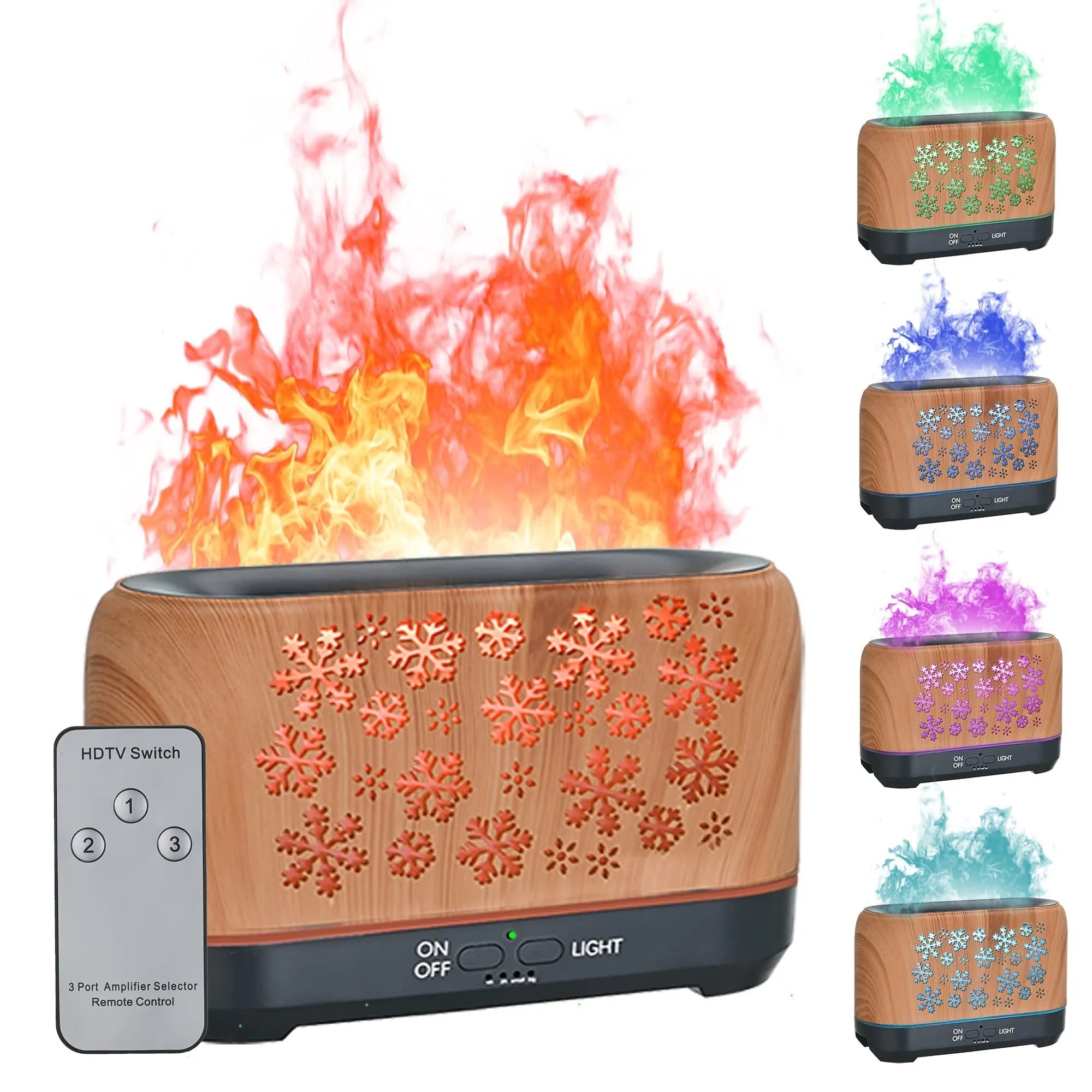 Christmas snowflake pattern humidifier with colourful flame effects and remote control