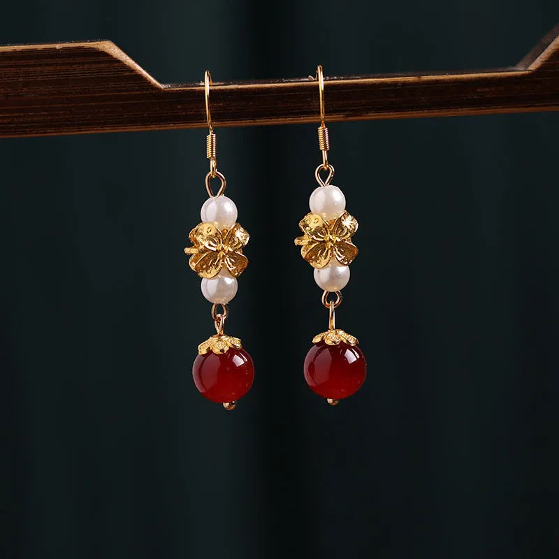 Vintage Chinese alloy geometric earrings with electroplated finish for traditional costume coordination.