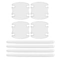 Transparent 3D adhesive protectors for car door handle bowls in a 4-piece set.