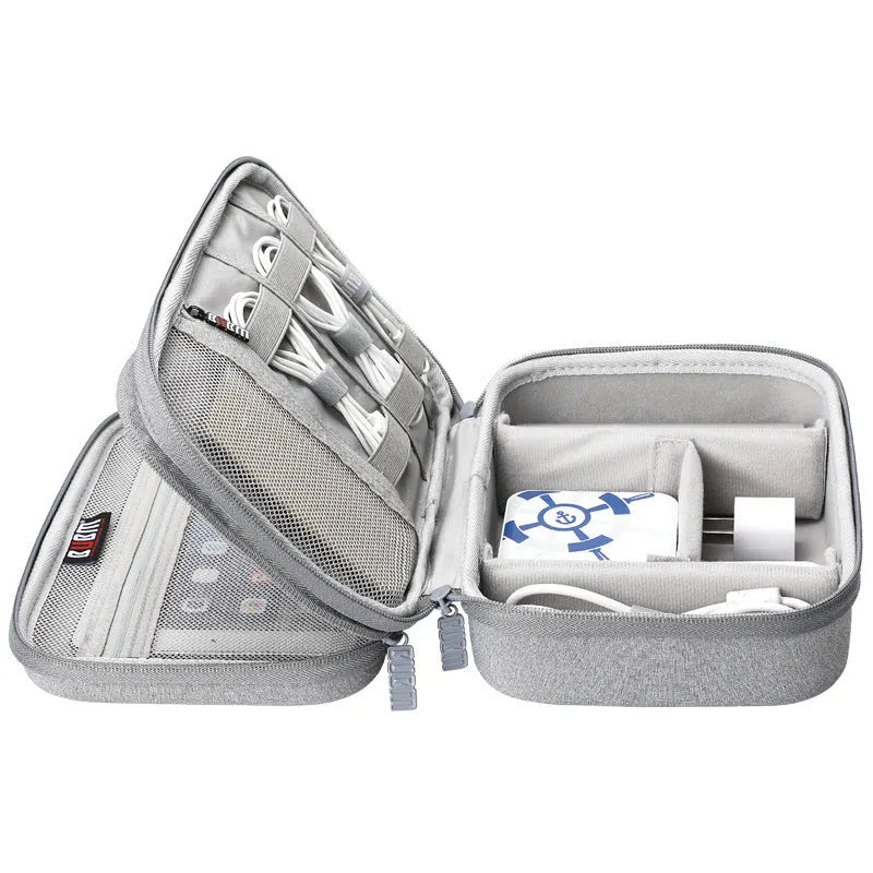 Black and grey EVA digital storage bag for headphones with hand bag shape design