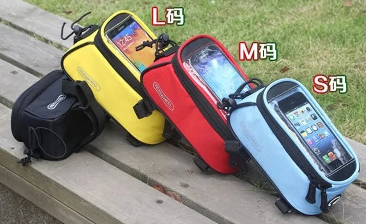 PVC bicycle frame bag holder for iPhone in black, blue, red, yellow and two-tone colours