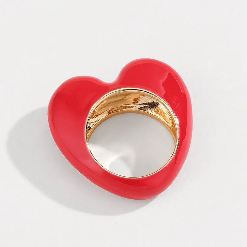 Original 3D enamelled heart-shaped ring in zinc alloy, shown in available colours.