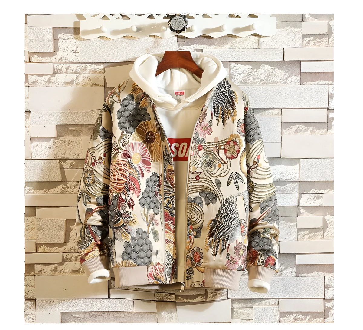 Men's white full embroidery baseball collar jacket in large size available sizes M to 5XL