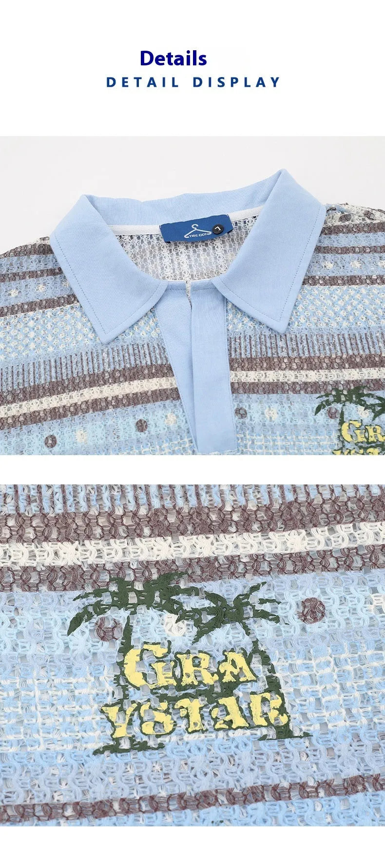 Blue men's printed short sleeve shirt with loose fit and elastic polyester fabric